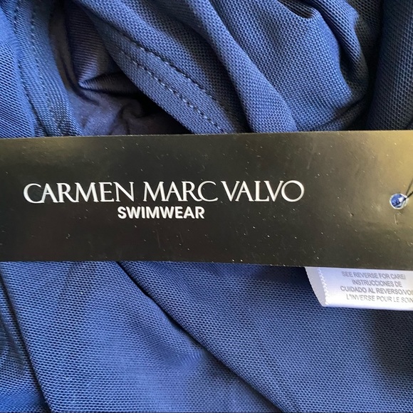 Carmen Marc Valvo Halter Ruffle One Piece Navy Blue Swimsuit Size 4 NWT - Picture 8 of 11